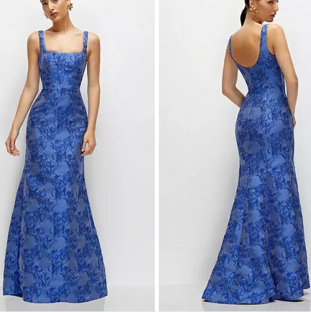 Dessy Collection Cobalt Jaquard Maxi Dress